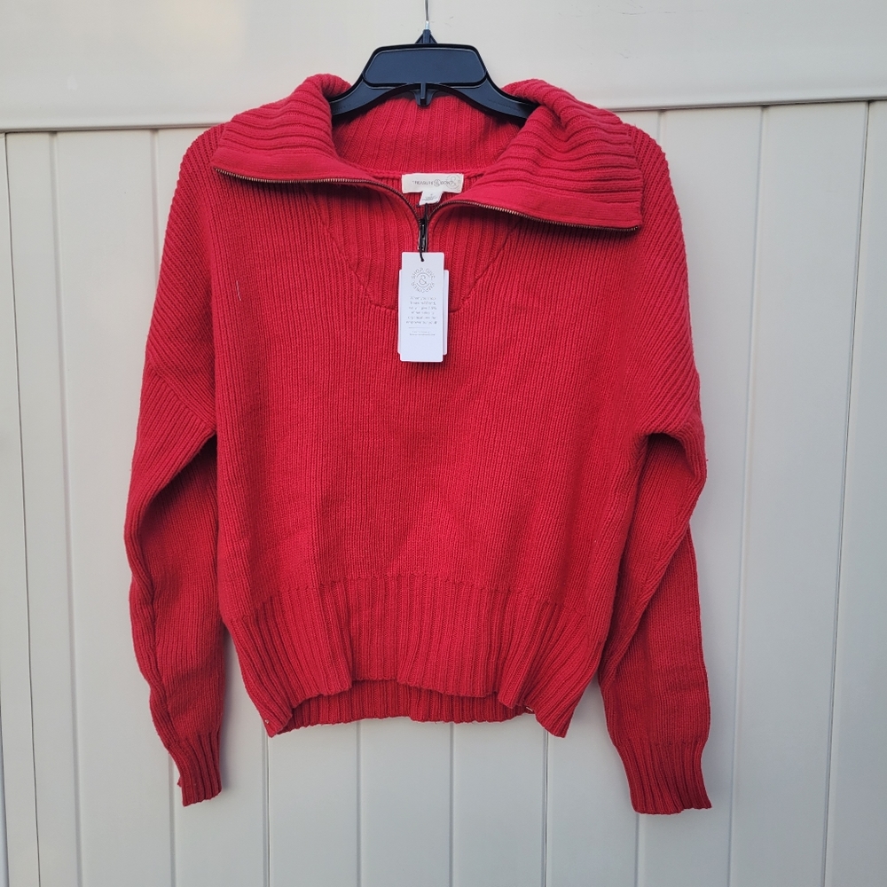New treasure and bond red 1/4 zip knit sweater for nordstroms sz small
